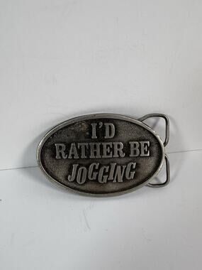Vintage 1978 Id Rather Be Jogging Belt Buckle Capt Hawks Sky Patrol USA
